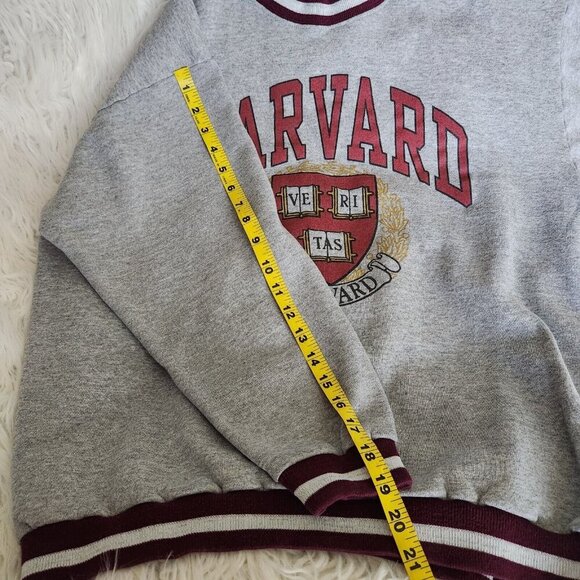 vtg HARVARD Sweatshirt Fleece Hoddie Knit Rib Waistband Cuff Neck bands Striped - Picture 5 of 13